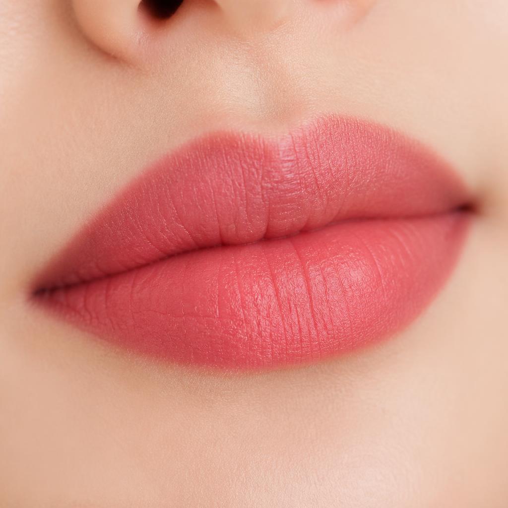 Close-up of lips with soft blush-toned permanent lip color